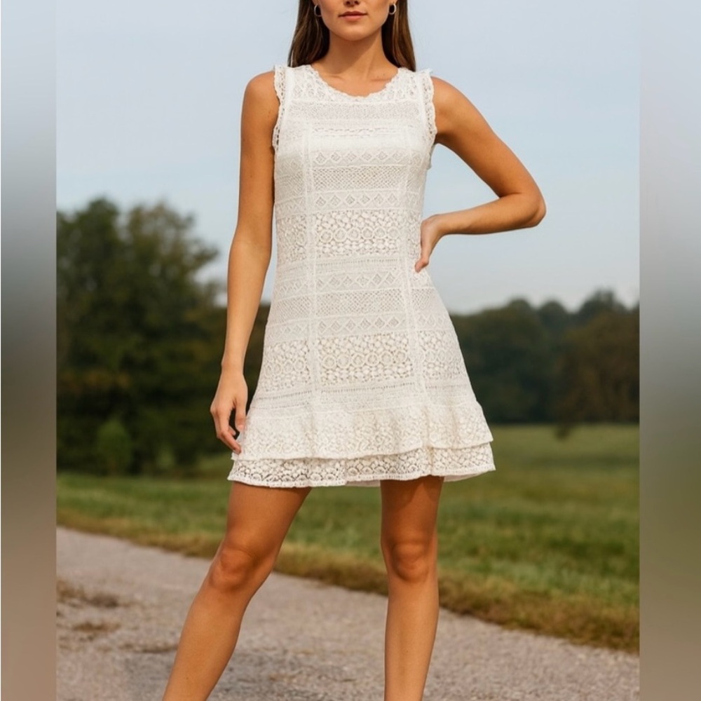 Elegant Joie “Lindell” White Lace Mini Dress